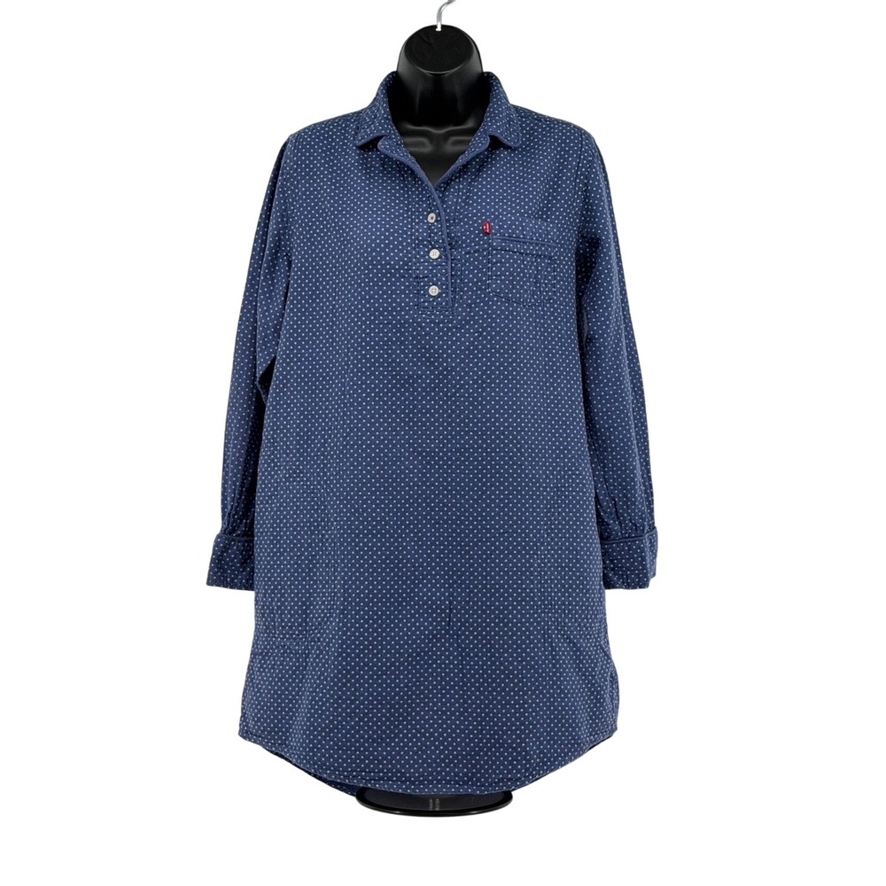 Levis Polka Dot Shirt Dress Sz M Long Sleeve Pajama Lounge w/ Pockets - Picture 1 of 10